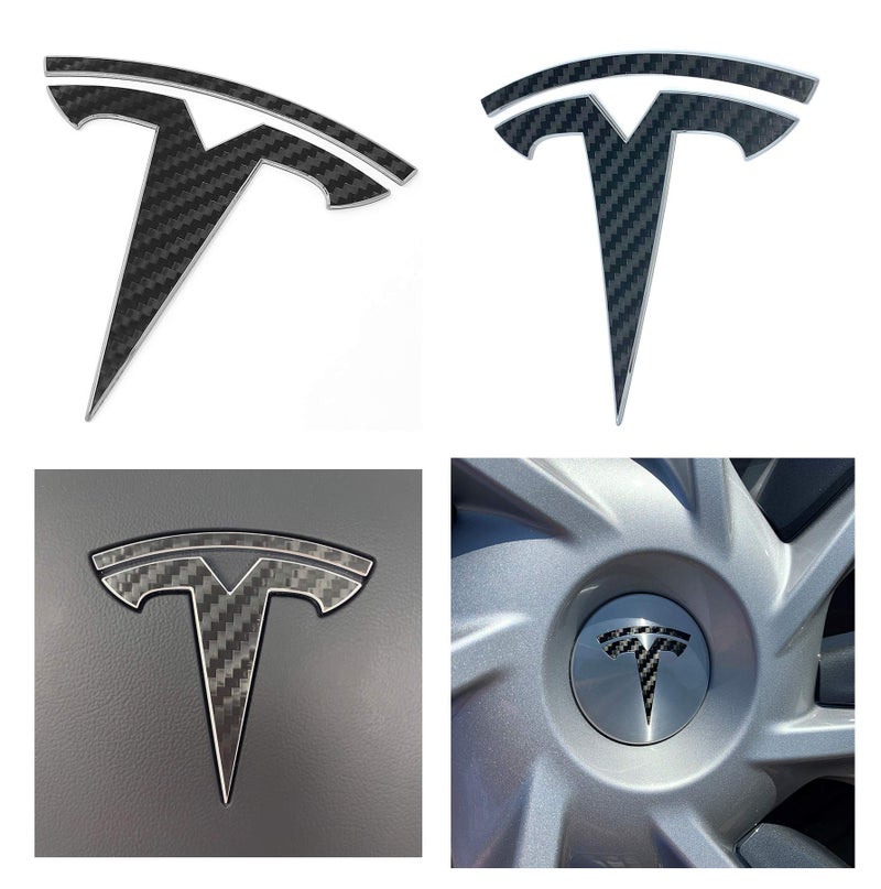 Custom Cut Graphics Logo Decal Overlay Stickers for Tesla Model Y (2020 to 2025), Standard Wrap, 11-pc Set (Carbon Fiber Black) - Image 1